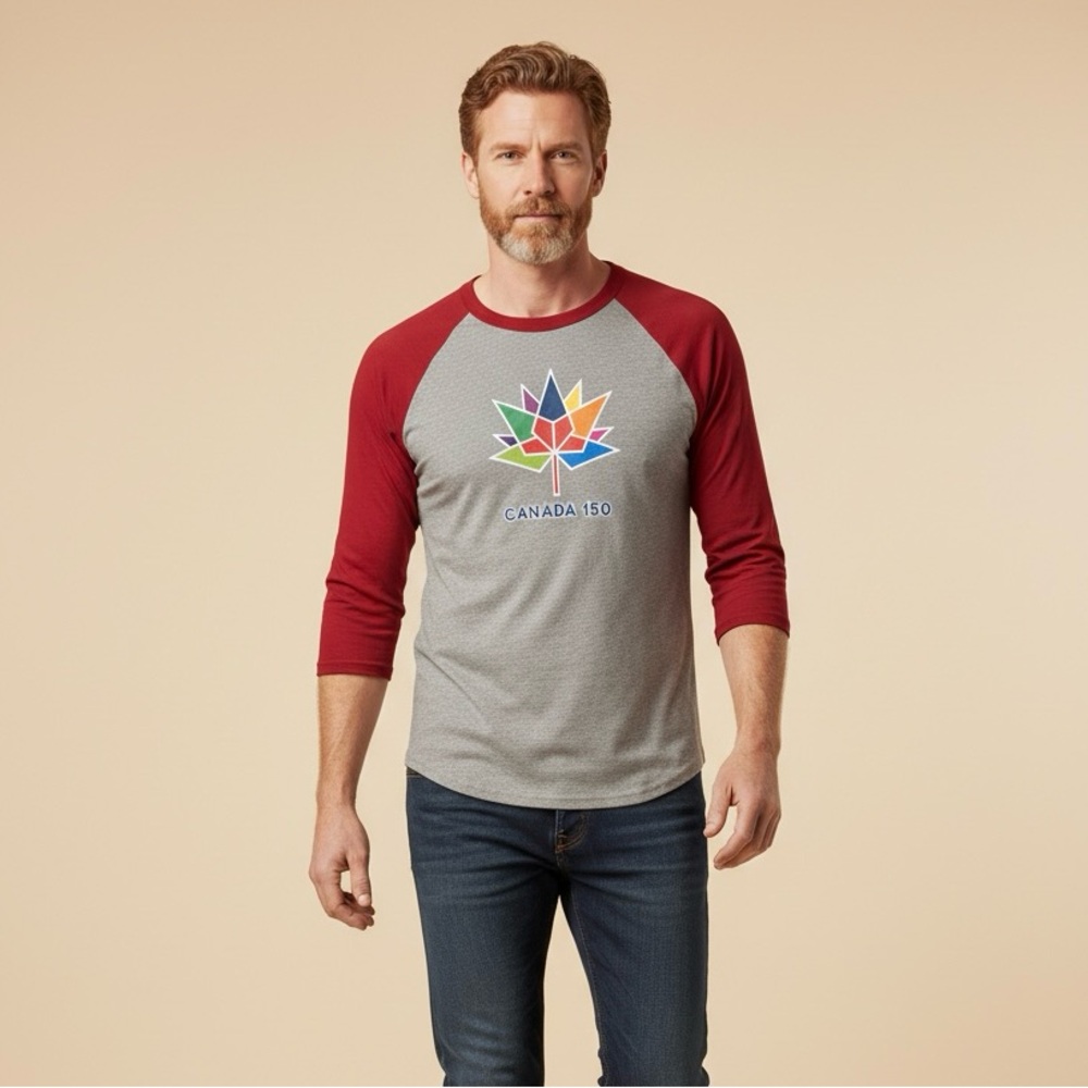 Canada 150 Gray and Red Raglan Men's Shirt